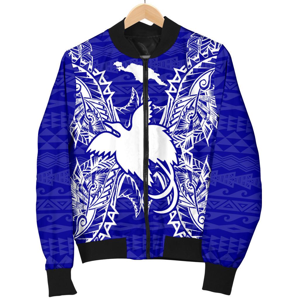 Papua New Guinea Polynesian Men's Bomber Jacket Map Blue - Polynesian Pride