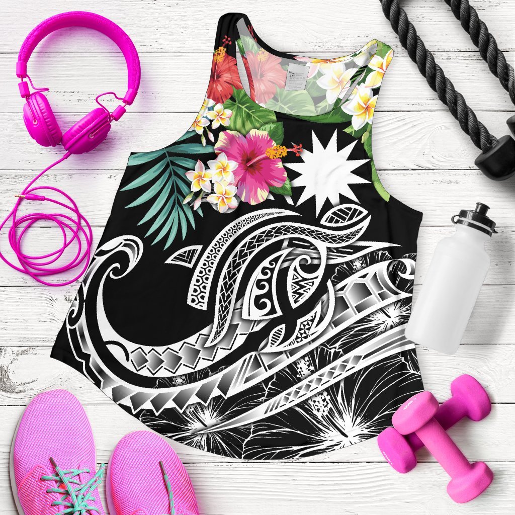Nauru Polynesian Women's Racerback Tank - Summer Plumeria (Black) Black - Polynesian Pride
