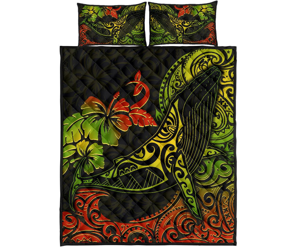 Hawaii Polynesian Quilt Bed Set - Hibiscus Humpback Whale - Polynesian Pride