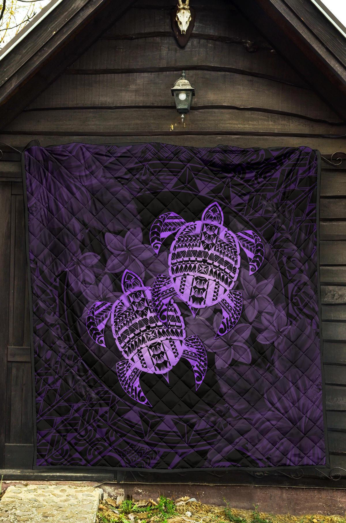 Hawaii Premium Quilt - Turtle Strong Pattern Hibiscus Plumeria Violet AH - Polynesian Pride
