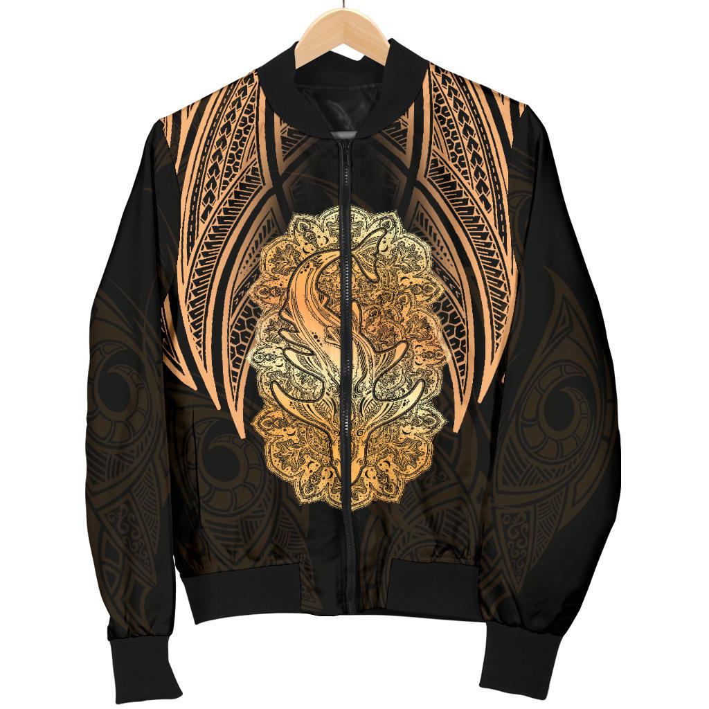 Wild Shark Polynesian Men's Bomber Jacket Gold - Polynesian Pride