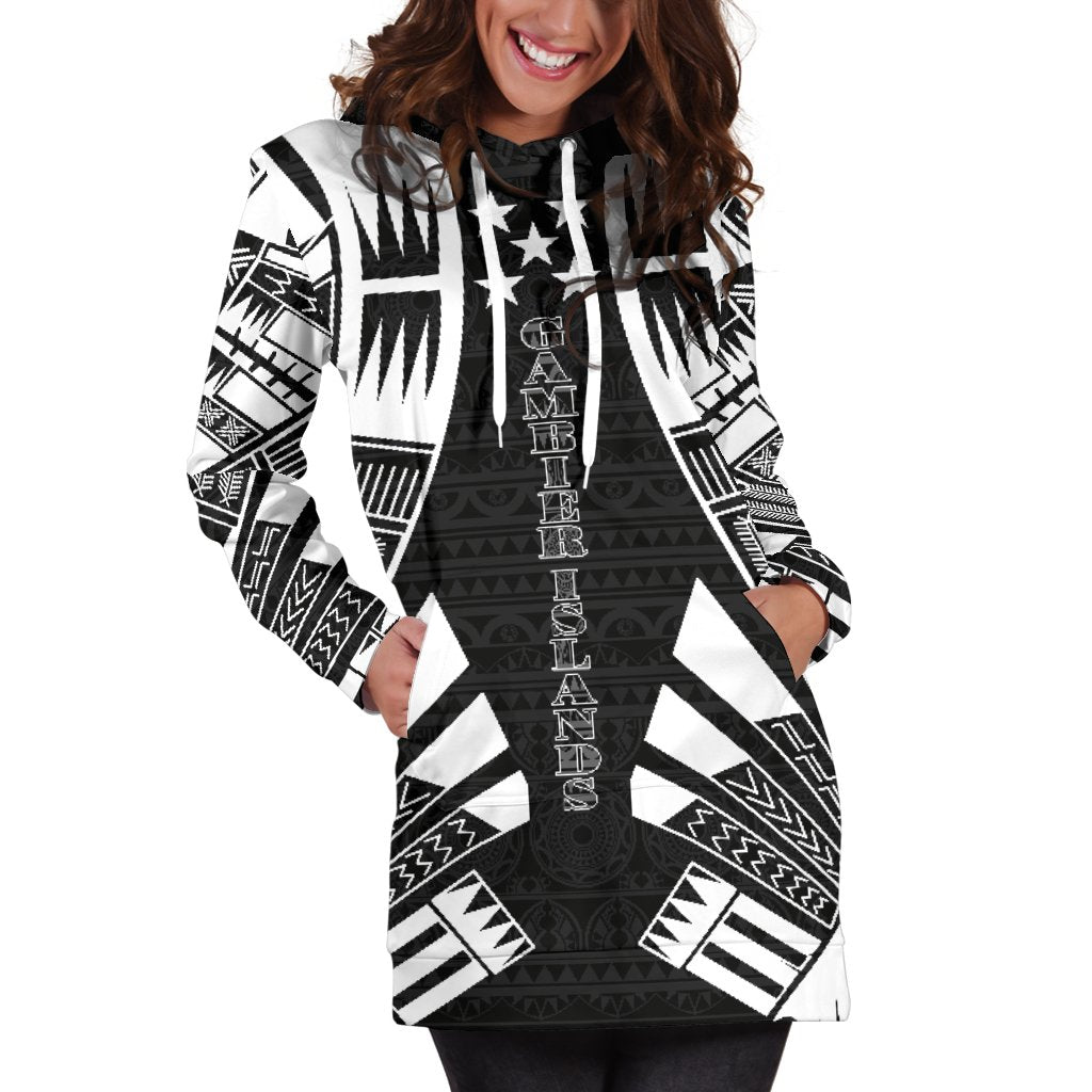 Gambier Islands Hoodie Dress - Polynesian Tattoo Black - Polynesian Pride