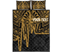 American Samoa Personalised Quilt Bed Set - Seal With Polynesian Pattern Heartbeat Style (Gold) - Polynesian Pride
