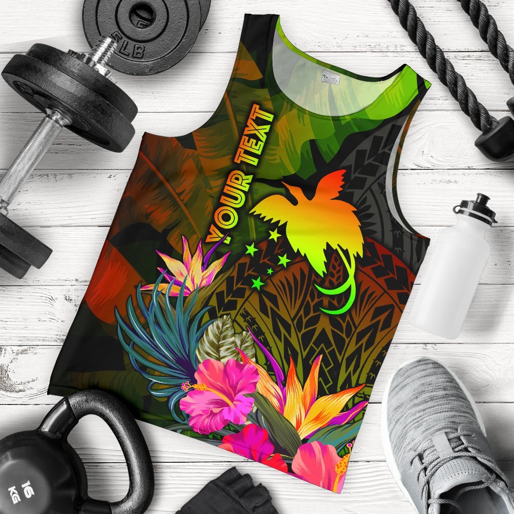 Papua New Guinea Polynesian Personalised Men's Tank Top - Hibiscus and Banana Leaves Reggae - Polynesian Pride