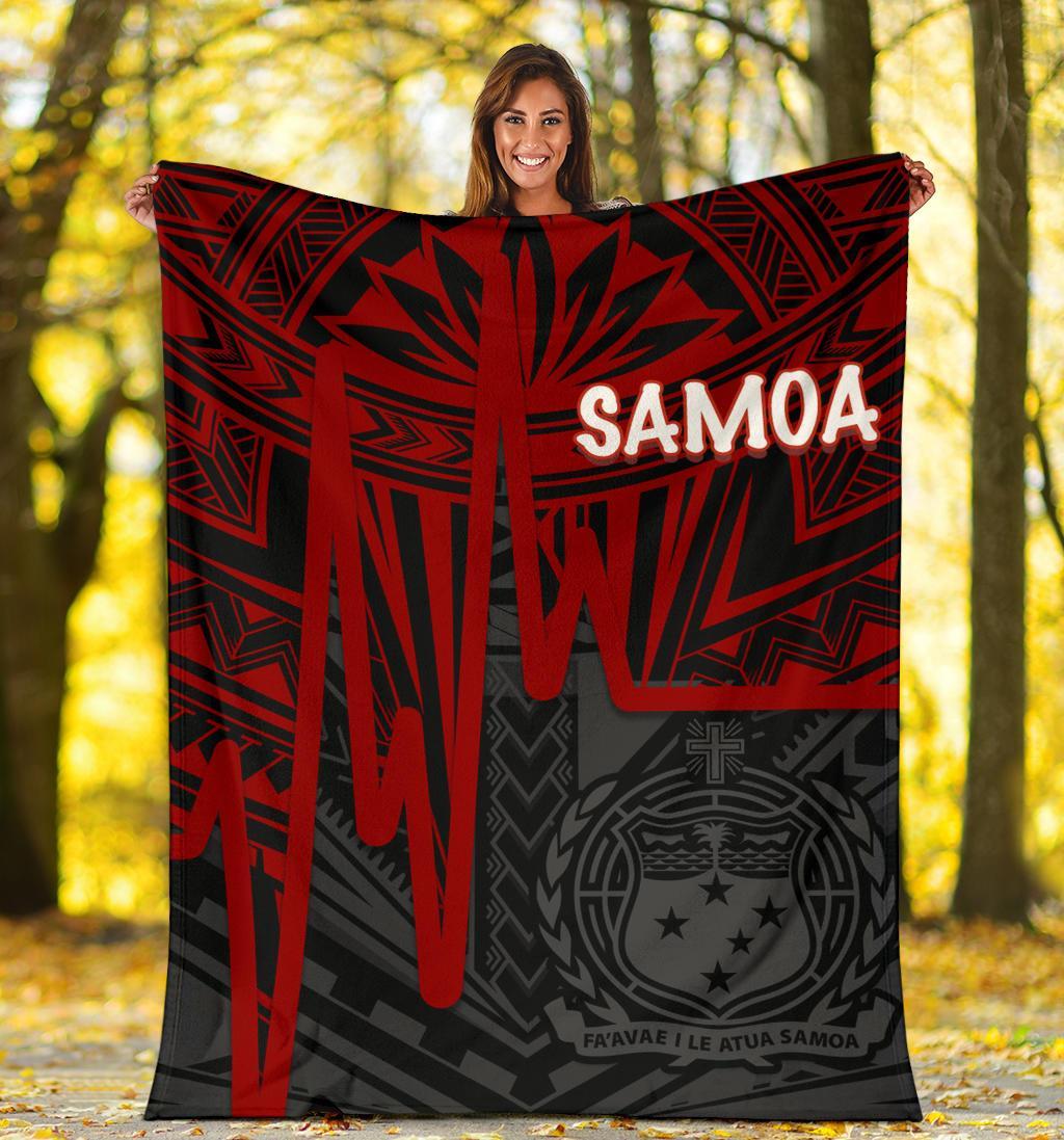 Samoa Premium Blanket - Samoa Seal With Polynesian Pattern In Heartbeat Style (Red) - Polynesian Pride