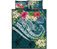 Fiji Polynesian Quilt Bed Set - Summer Plumeria (Turquoise) - Polynesian Pride
