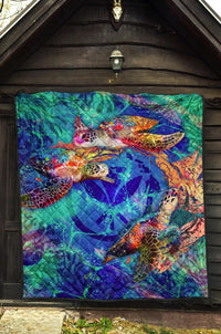 Hawaii Polynesian Premium Quilt - Kanaka Maoli Sea Turtle Coral Treasure - Polynesian Pride