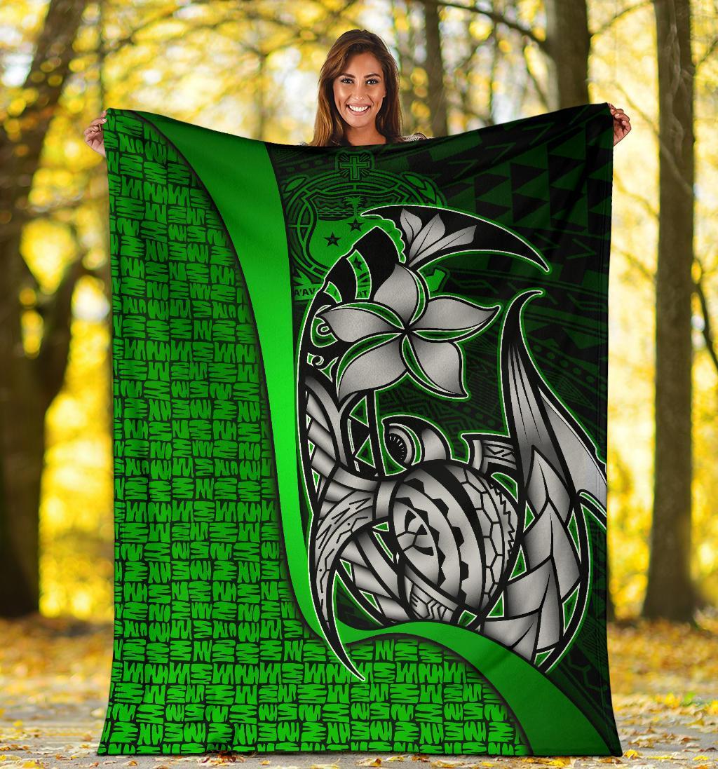 Samoa Polynesian Premium Blanket Green - Turtle With Hook - Polynesian Pride