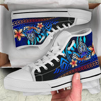 Vanuatu Custom Personalised High Top Shoes Blue - Vintage Tribal Mountain - Polynesian Pride