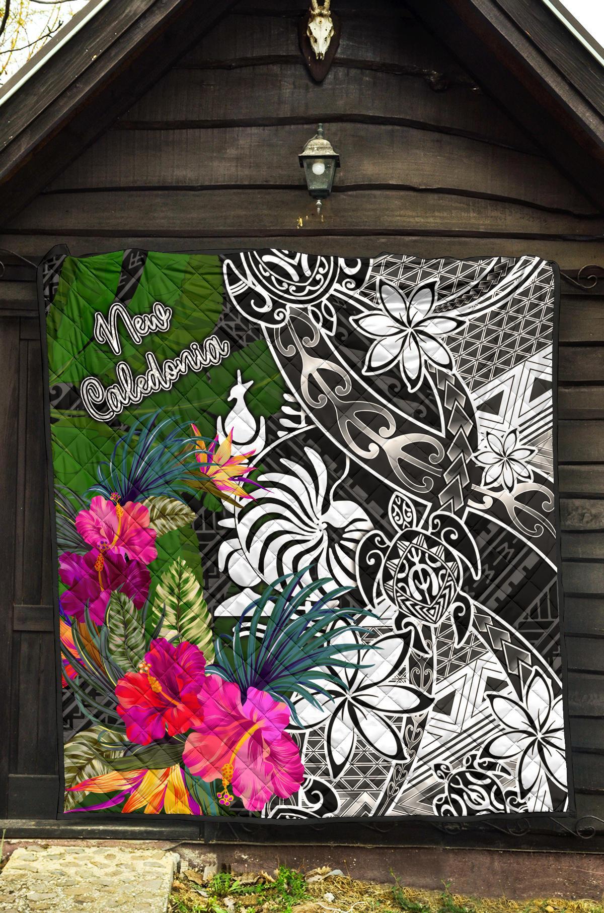 New Caledonia Premium Quilt - Turtle Plumeria Banana Leaf Crest - Polynesian Pride