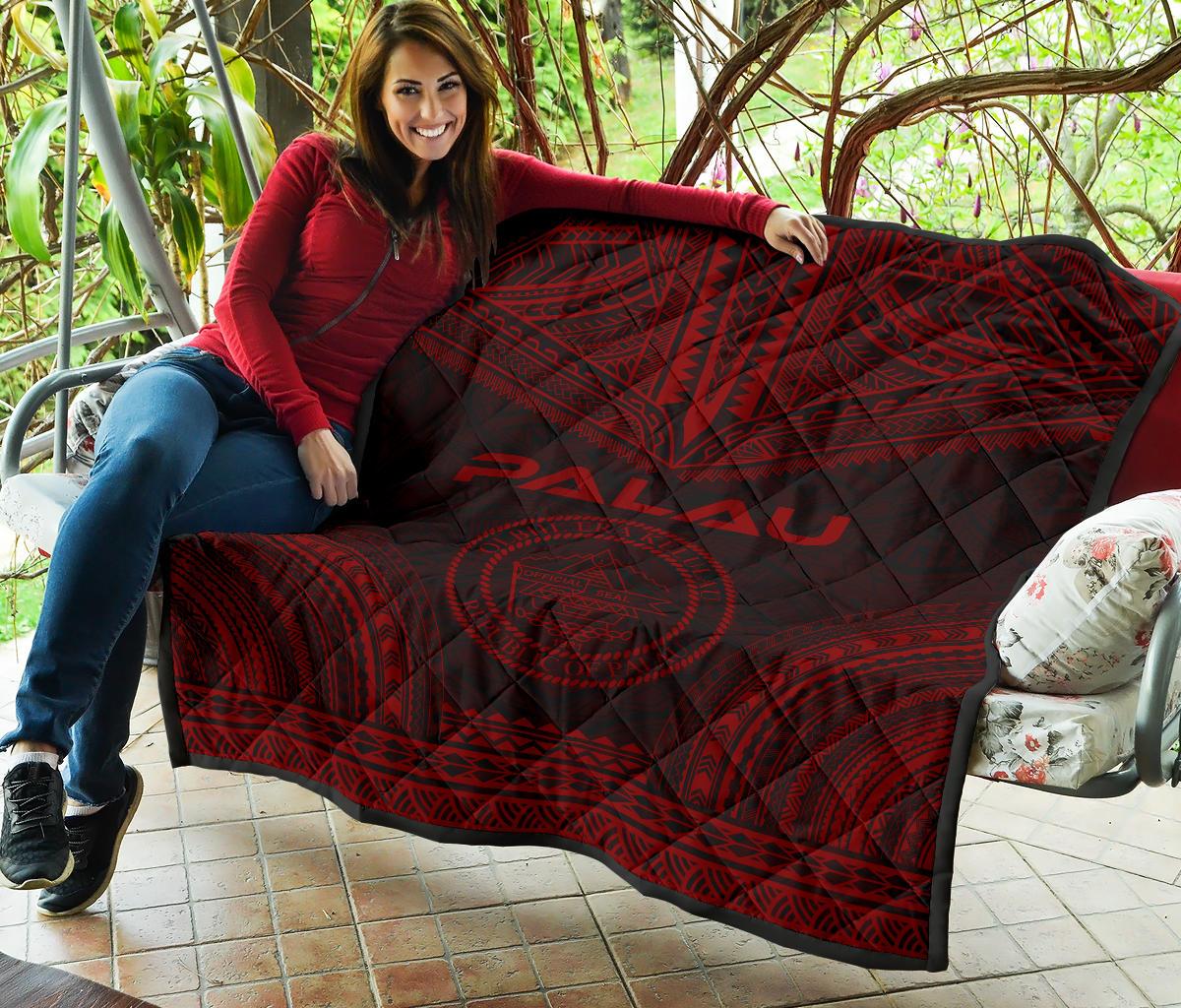 Palau Premium Quilt - Palau Seal Polynesian Chief Red Version - Polynesian Pride