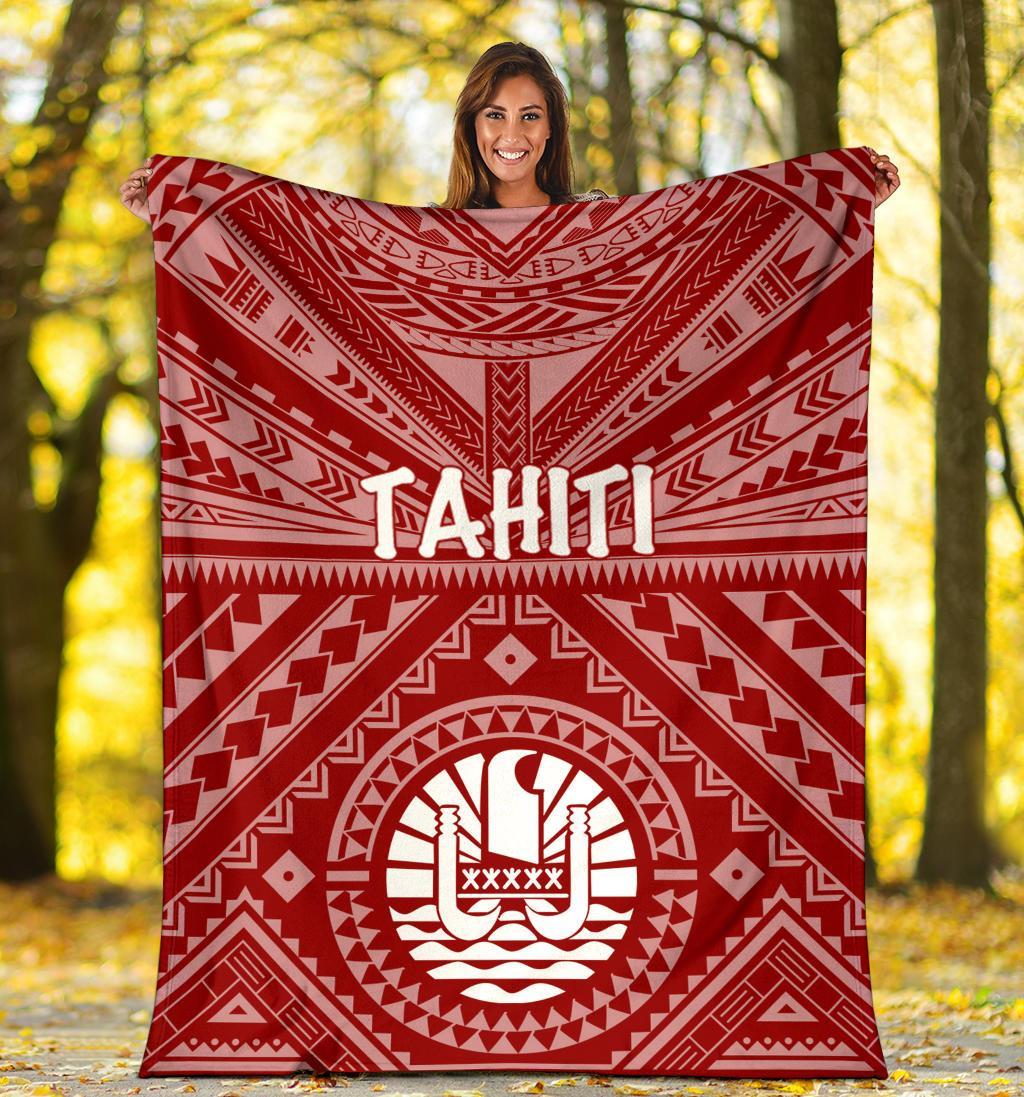 Tahiti Premium Blanket - Tahiti Seal In Polynesian Tattoo Style (Red) - Polynesian Pride