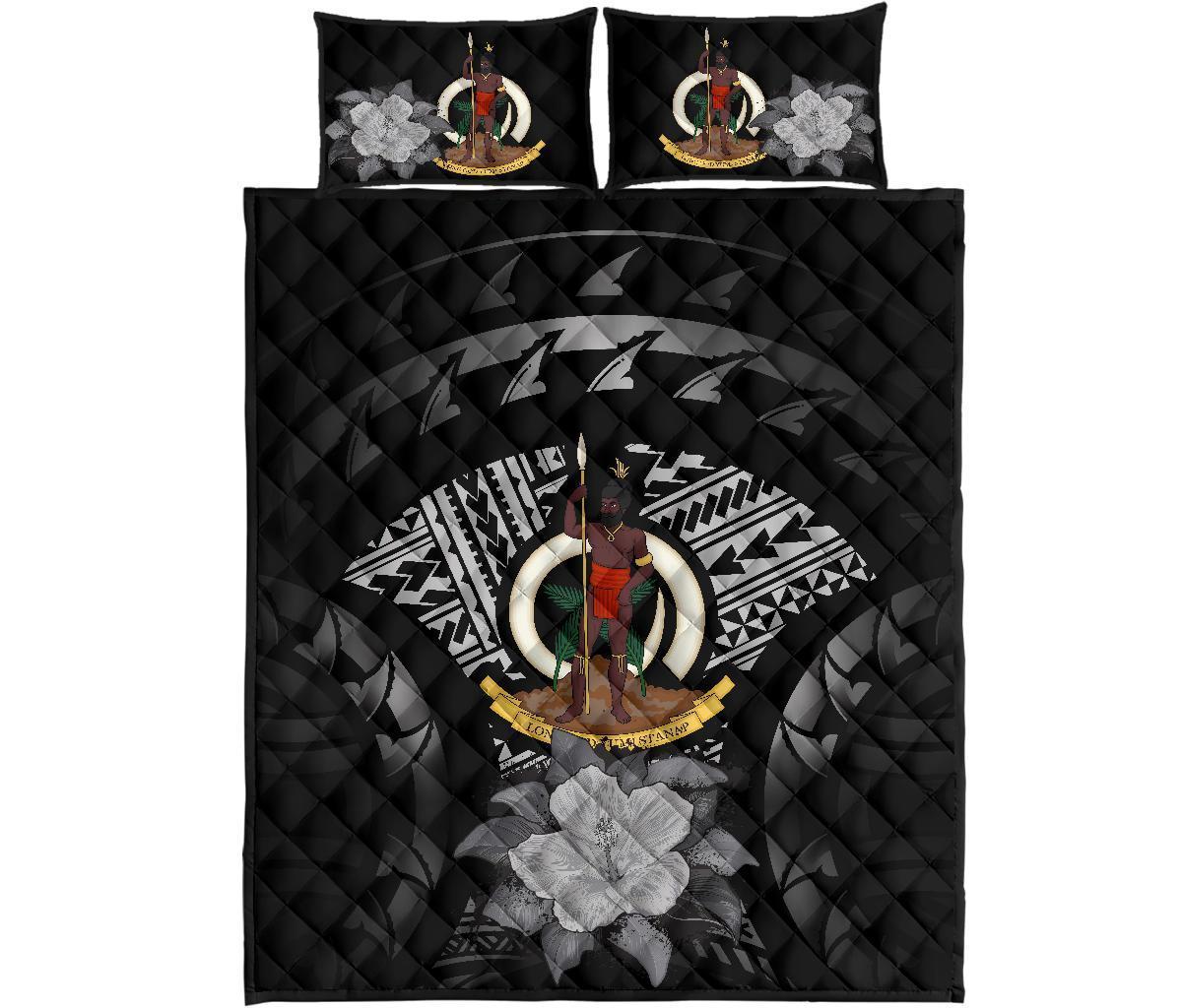 Vanuatu Polynesian Quilt Bed Set Hibiscus Gray - Polynesian Pride