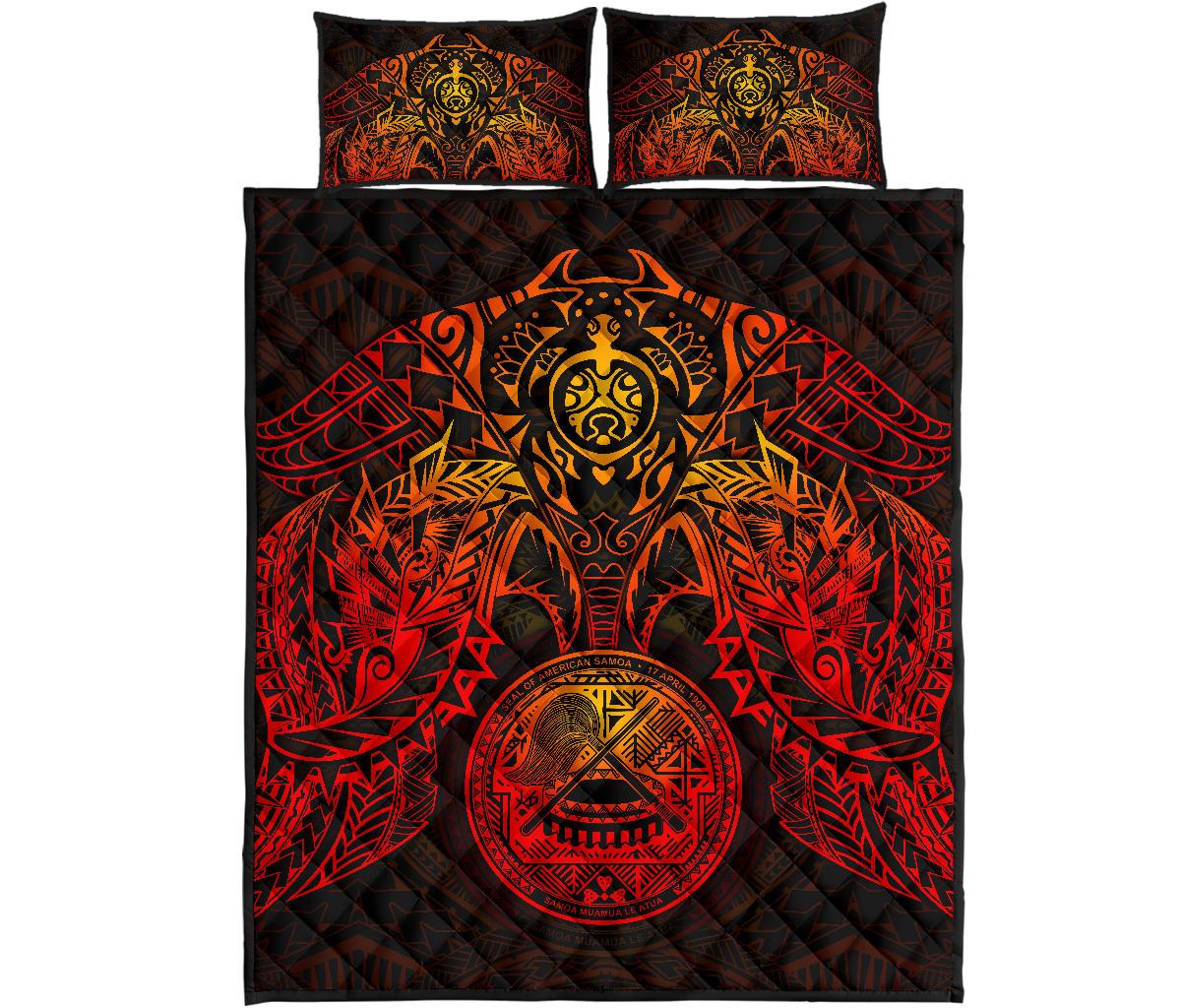 American Samoa Polynesian Quilt Bed Set - Amerian Samoa Seal & Red Turtle Manta Ray - Polynesian Pride