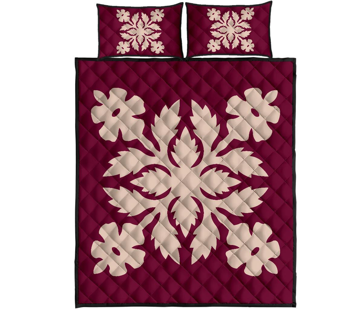 Hawaiian Quilt Bed Set Royal Pattern - Pink - B2 Style - Polynesian Pride