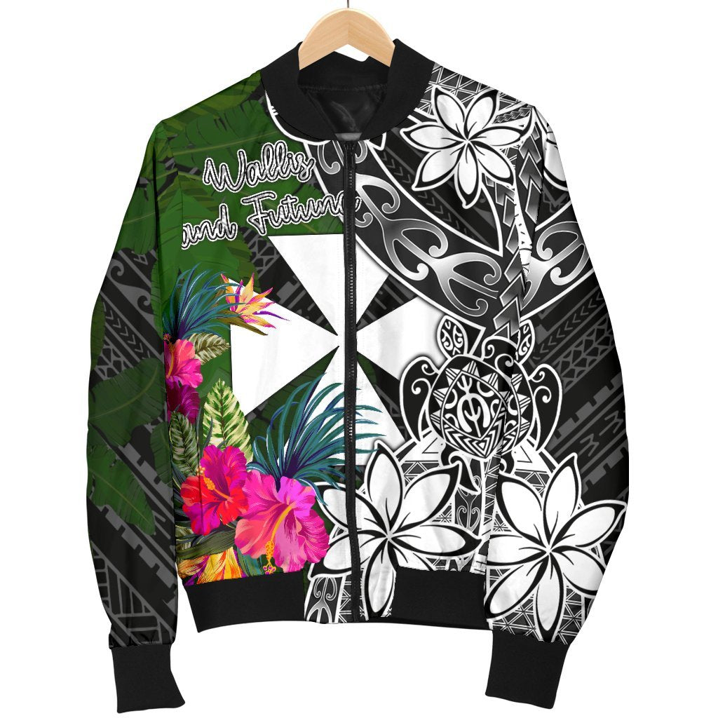 Wallis and Futuna Men Bomber Jacket - Turtle Plumeria Banana Leaf - Polynesian Pride
