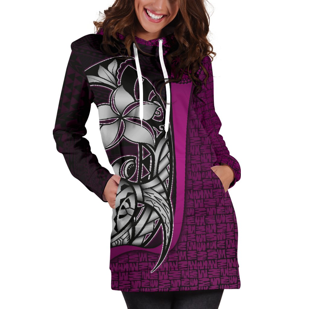 Chuuk Micronesian Women's Hoodie Dress Blackberry - Turtle With Hook - Polynesian Pride