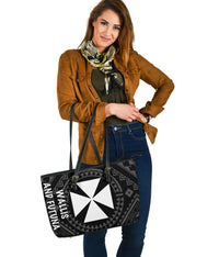 Wallis and Futuna Large Leather Tote - Wallis and Futuna Seal With Polynesian Tattoo Style - Polynesian Pride