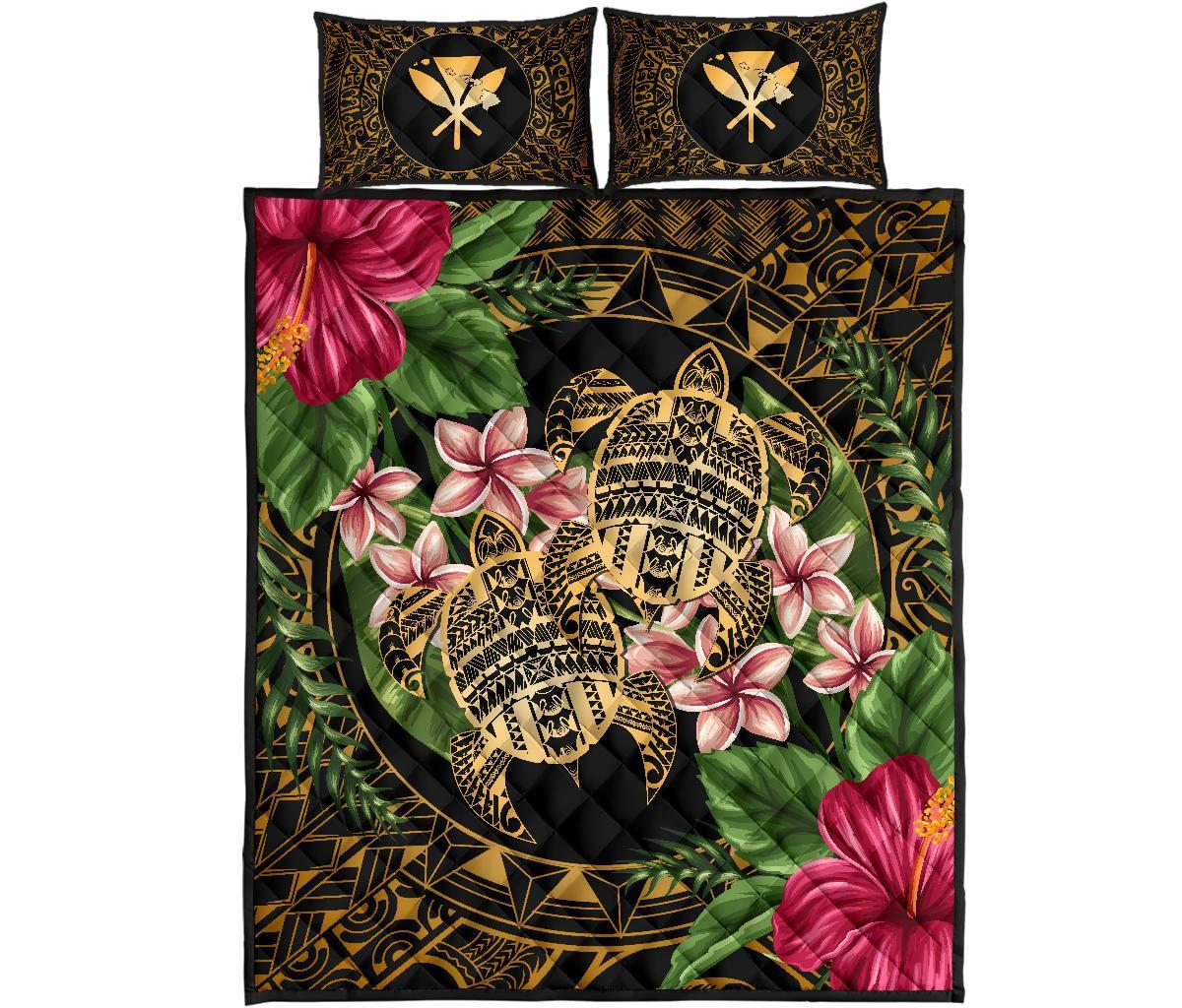 Hawaii Quilt Bed Set - Turtle Strong Pattern Hibiscus Plumeria Art AH - Polynesian Pride