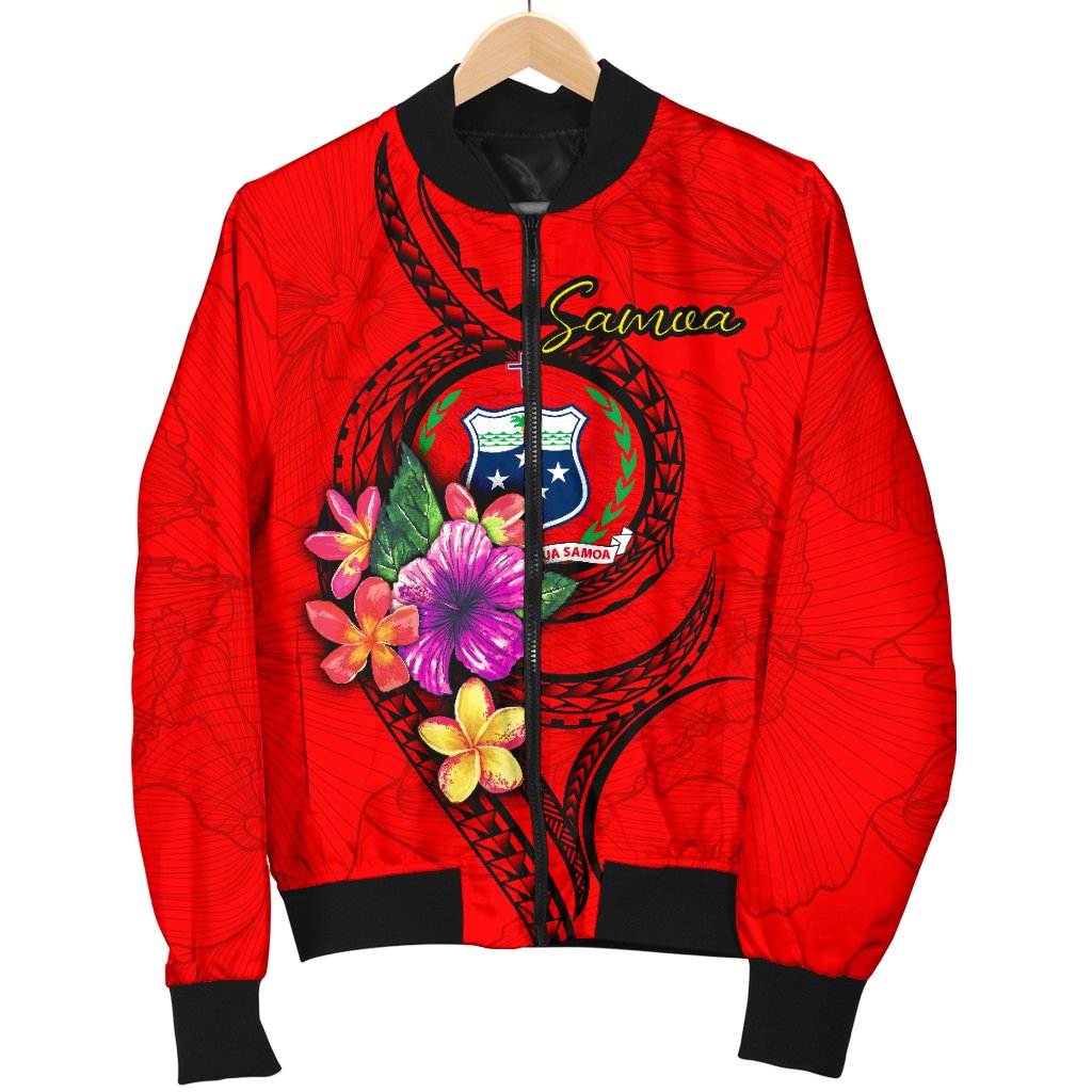 Samoa Polynesian Men's Bomber Jacket - Floral With Seal Red - Polynesian Pride