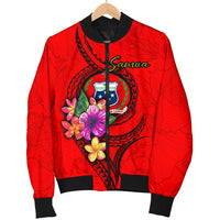 Samoa Polynesian Men's Bomber Jacket - Floral With Seal Red - Polynesian Pride