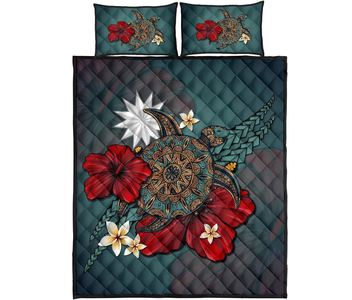 Nauru Quilt Bed Set - Blue Turtle Tribal No Blue - Polynesian Pride