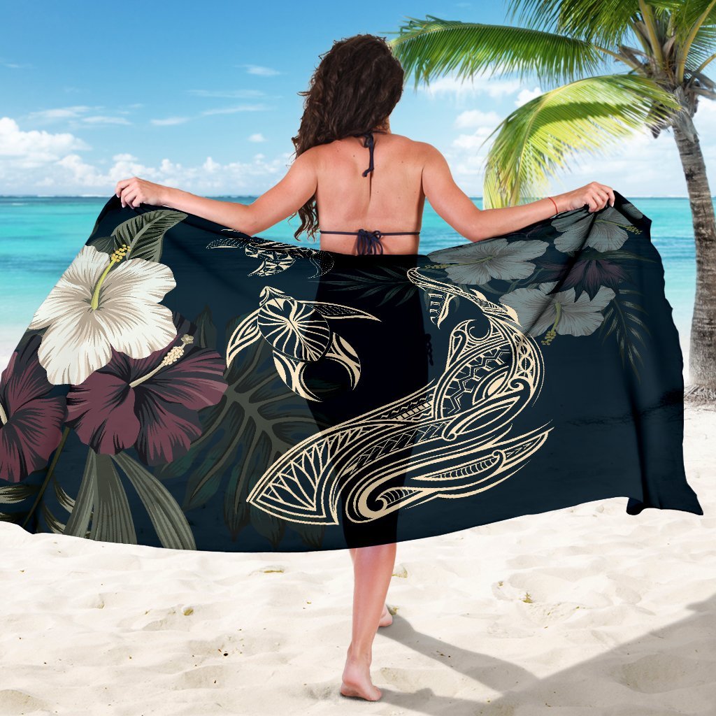 Hawaii Tropical Hibiscus Turtle Shark Aumakua Sarong - Lucas Style - Blue - Polynesian Pride