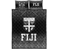 Fiji Quilt Bed Set - Fiji Flag Coat Of Arms Polynesian Black Frog - Polynesian Pride