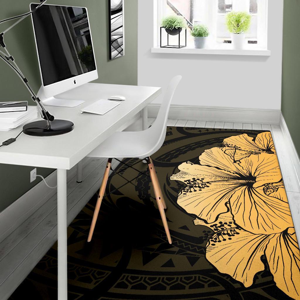 Royal Hibiscus Polynesian Tribal Area Rug Gold AH - Polynesian Pride