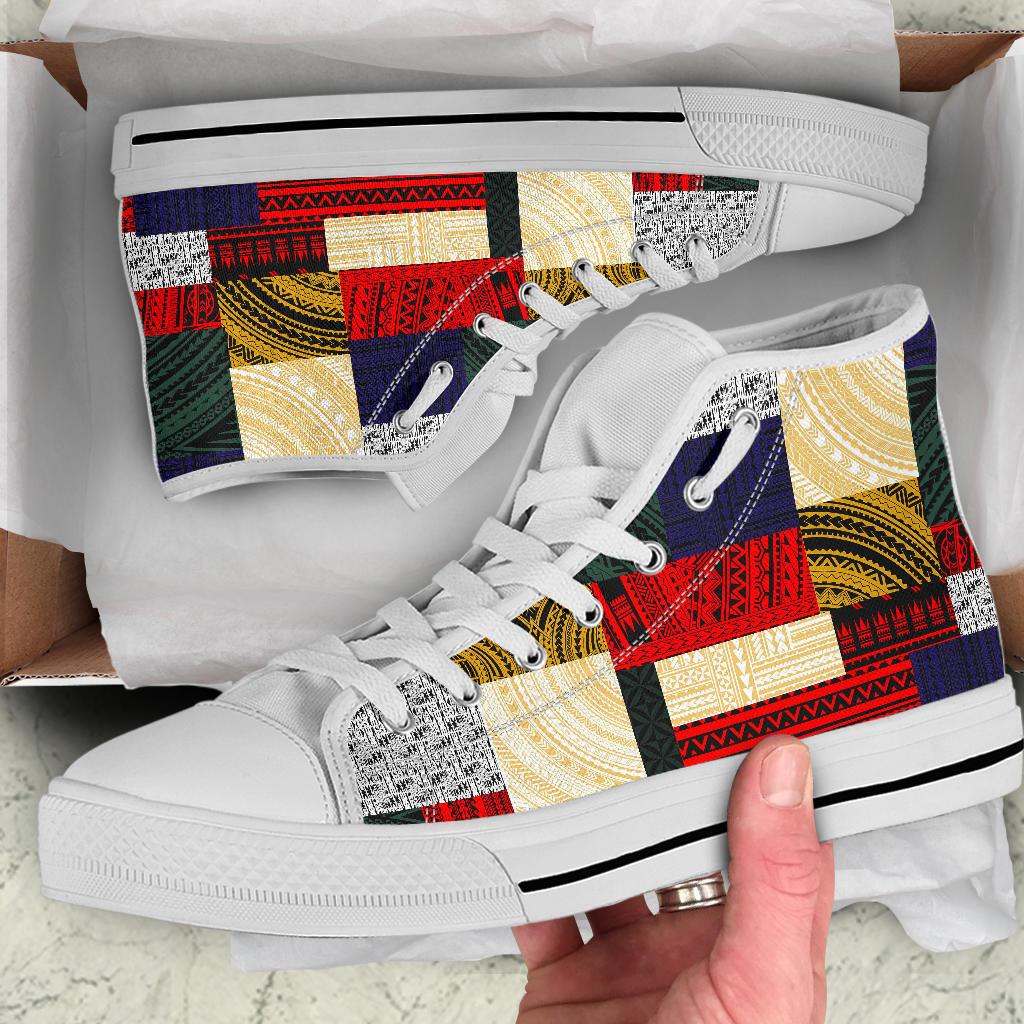 Polynesian High Top Shoes - Design Retro Patchwork - Polynesian Pride