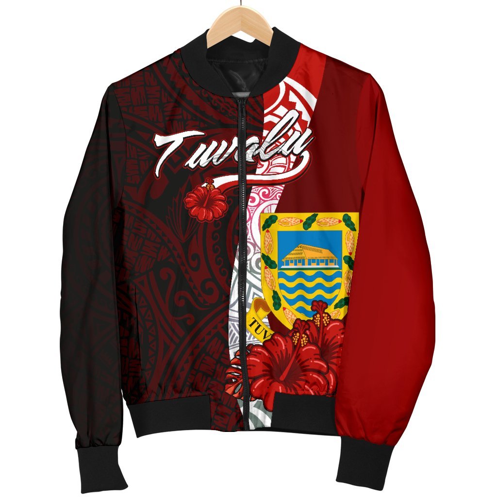 Tuvalu Polynesian Men's Bomber Jacket - Coat Of Arm With Hibiscus - Polynesian Pride