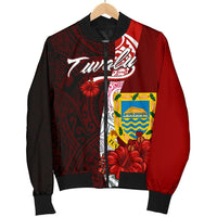 Tuvalu Polynesian Men's Bomber Jacket - Coat Of Arm With Hibiscus - Polynesian Pride
