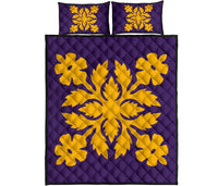 Hawaiian Quilt Bed Set Royal Pattern - Purple And Gold - B2 Style - Polynesian Pride