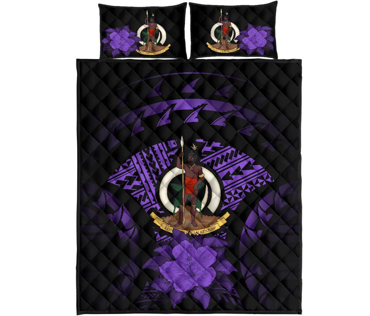 Vanuatu Polynesian Quilt Bed Set Hibiscus Purple - Polynesian Pride