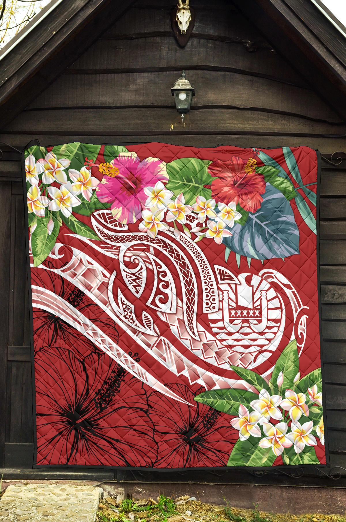 Tahiti Polynesian Premium Quilt - Summer Plumeria (Red) - Polynesian Pride