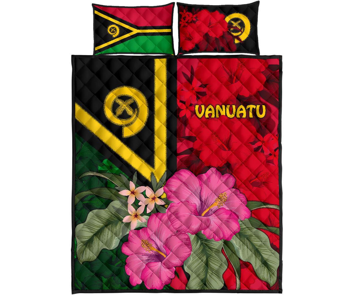 Vanuatu Quilt Bed Set - Vanuatu Flag with Hibiscus - Polynesian Pride