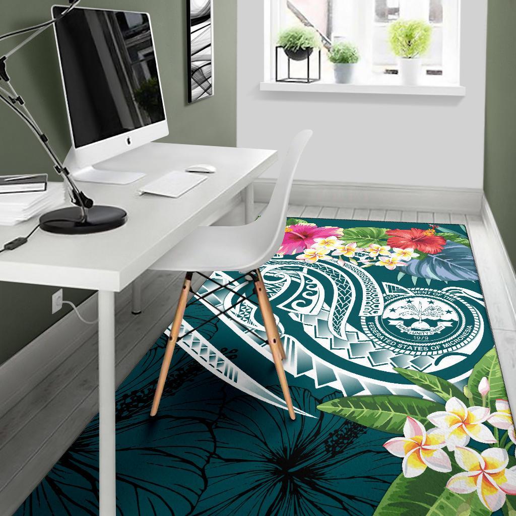 FSM Polynesian Area Rug - Summer Plumeria (Turquoise) - Polynesian Pride