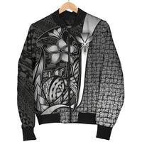 Polynesian Hawaii Men Bomber Jacket White - Turtle with Hook WHITE - Polynesian Pride