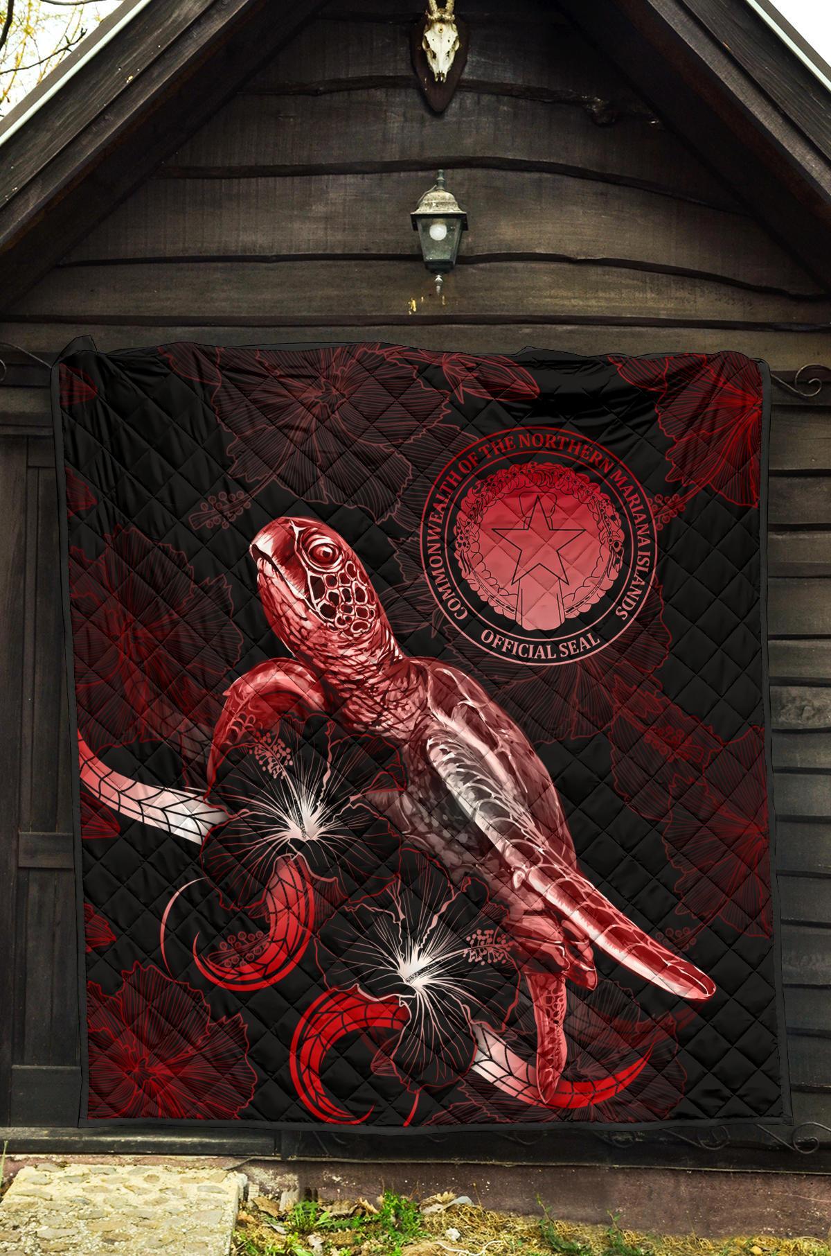 CNMI Polynesian Premium Quilt - Turtle With Blooming Hibiscus Red - Polynesian Pride