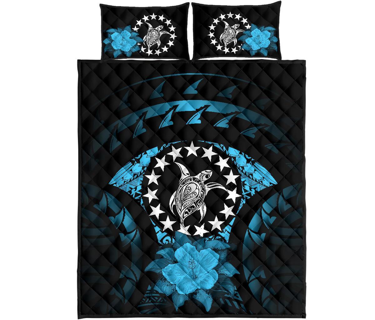 Cook Islands Polynesian Quilt Bed Set Hibiscus Blue - Polynesian Pride