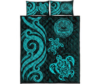 American Samoa Quilt Bed Set - Turquoise Tentacle Turtle - Polynesian Pride
