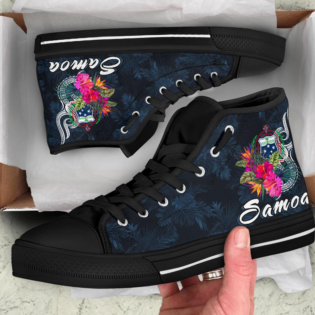Samoa Polynesian High Top Shoes - Tropical Flowers - Polynesian Pride