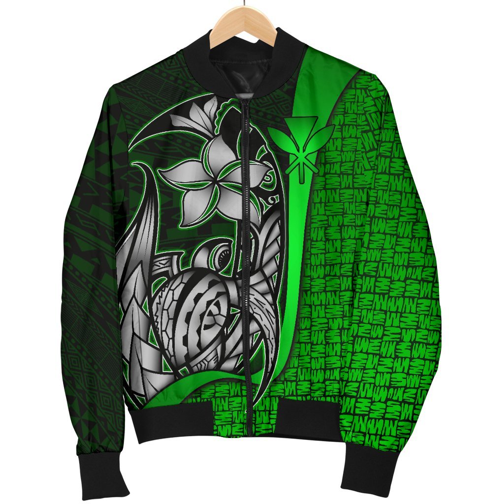 Polynesian Hawaii Men Bomber Jacket Green - Turtle with Hook GREEN - Polynesian Pride