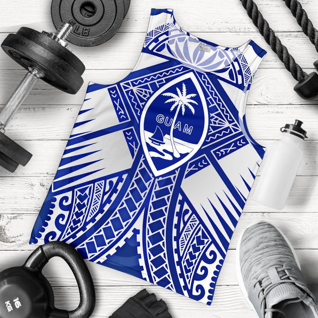 Guam Polynesian Men's Tank Top - Guam White Seal with Polynesian Tattoo Ver 02 - Polynesian Pride