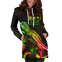 Fiji Polynesian Hoodie Dress - Turtle With Blooming Hibiscus Reggae - Polynesian Pride