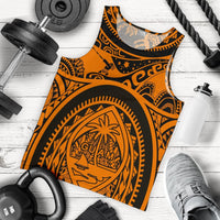 Polynesian Men's Tank Top - Guam Flag, Seal with Maui Moana Tattoo Orange - Polynesian Pride