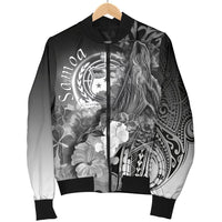 Samoa Men's Bomber Jacket - Humpback Whale with Tropical Flowers (White) - Polynesian Pride