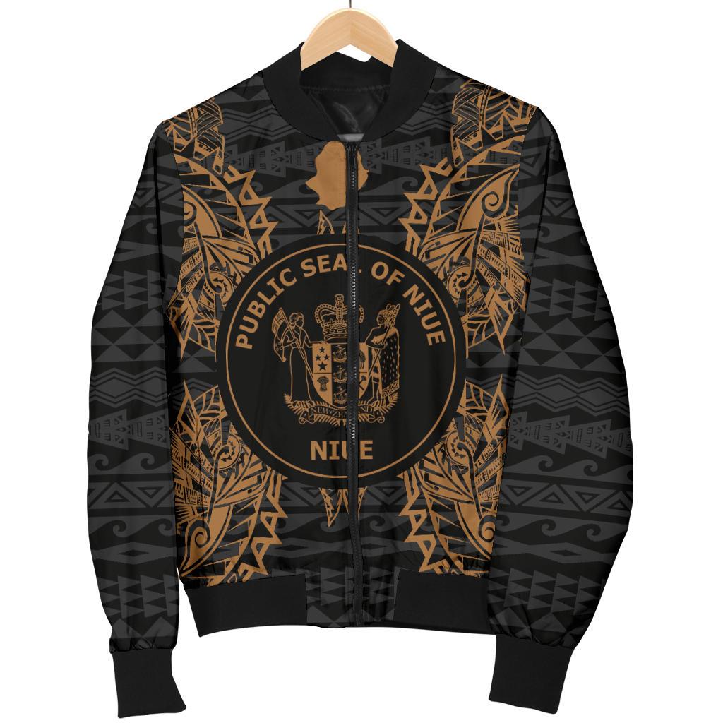 Niue Polynesian Men's Bomber Jacket Map Gold - Polynesian Pride