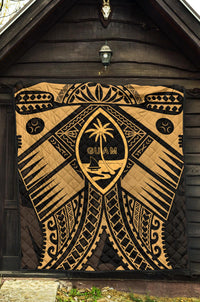 Guam Polynesian Premium Quilt - Guam Gold Seal with Polynesian Tattoo - Polynesian Pride