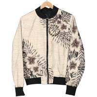 Cook Islands Men's Bomber Jacket - The Beige Hibiscus - Polynesian Pride